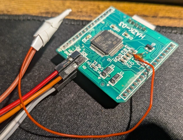 Wires soldered to HAZK-03